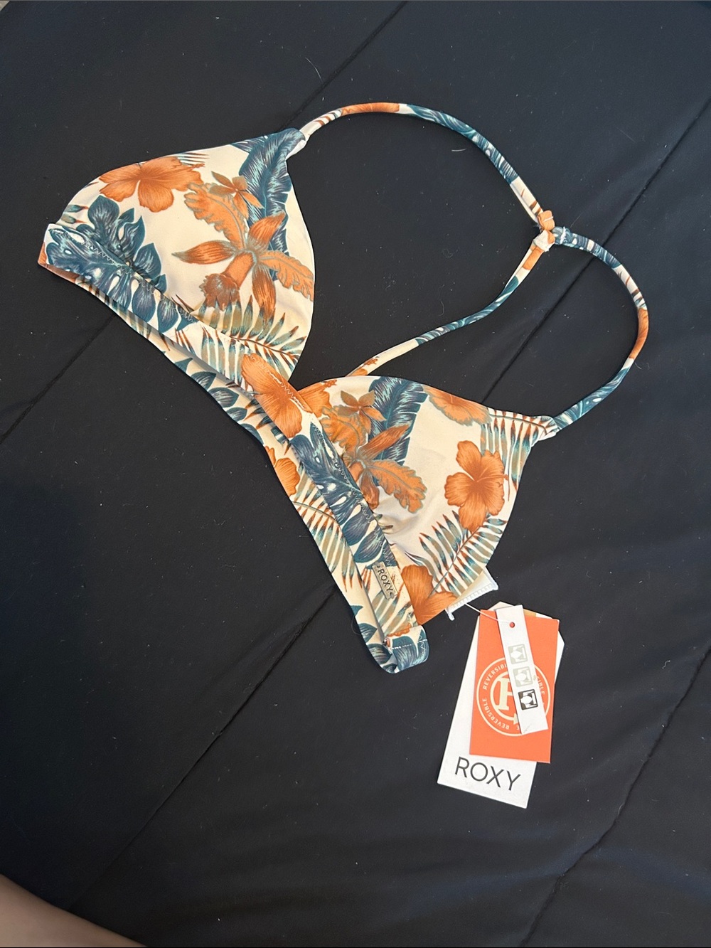 Roxy Floral Triangle Bikini Top - Orange & Teal